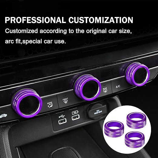 for Honda Civic Accessories 2026 2025 2022-2024 for CRV 2026 2025 2024 2023 for Acura Integra 2025 2024 2023 AC Air Conditioner Knob, Air Vent, Radio, Push Start Button Knob Cover Ring 10Pcs (Purple)