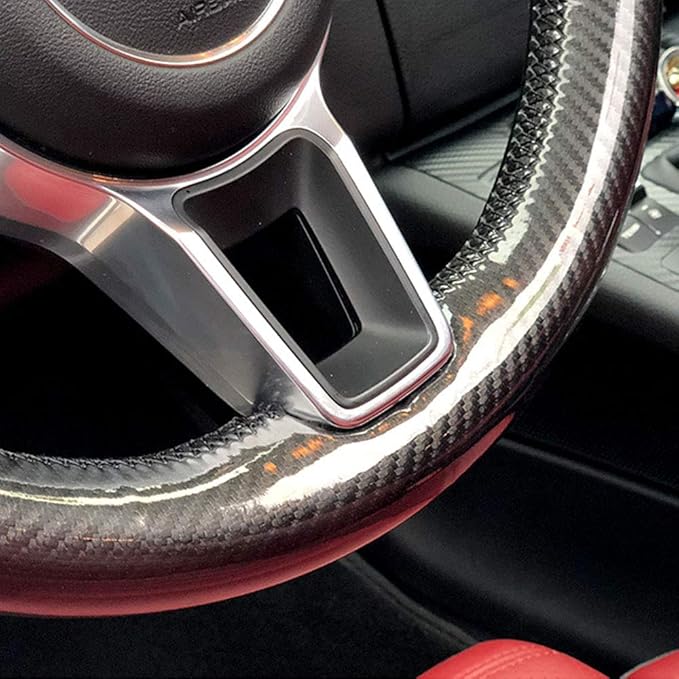 Black Nappa Leather & Carbon Fiber Auto Interior Accessory Steering Wheel Protector Cover Hand-Stitch on Wrap Fit for Porsche Panamera Macan Cayenne 911 996 997 959 Cayman Boxster