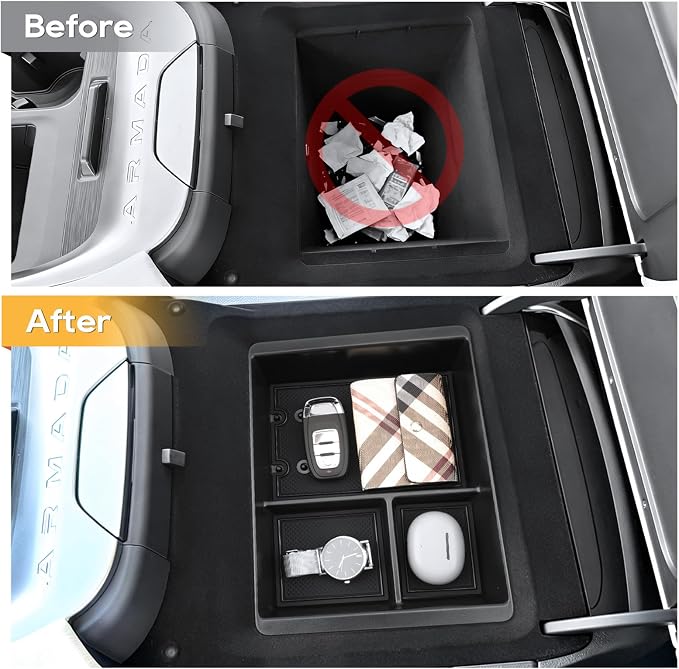 LFOTPP For Armada Center Console Organizer for 2025 2026 Armada (SV/SL/Platinum/Pro-4X/Platinum Reserve) Middle Armrest Storage Tray Insert,Non-Slip Waterproof 2PCS Interior Accessories