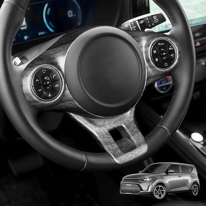 Steering Wheel Button Panel Cover Interior Steering Handle Button Frame Protective Cover Compatible with Kia Soul 2020-2025 Accessories (Wood Grain Style)