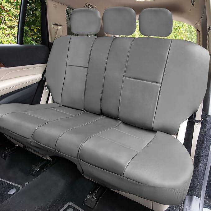 FH Group Car Seat Cover Airbag Compatible Full Set Gray Premium PU Leather - Split Bench Combo Vinyl Floor Mats Seat Covers Interior Accessories Universal Fit for Cars Trucks SUV