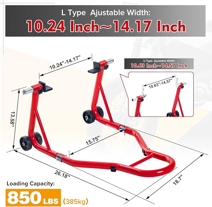 Donext Motorcycle Stand 850LB Sport Bike Rear Wheel Lift Swingarm Paddock Stands Red, Fit for BMW Yamaha Honda Kawasaki Suzuki, with U+L Forks