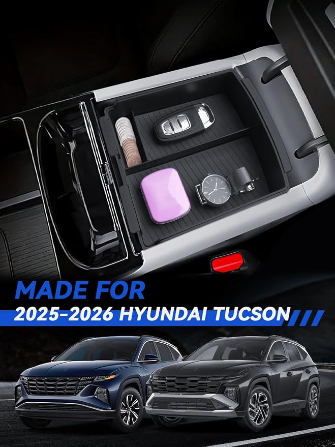 for 2026 Tucson Center Console Organizer Double-Layer 2025-2026 Tucson(Limited) & Tucson Hybrid Accessories Armrest Box Organizer+Lower Center Console Tray-ONLY Fit Tucson with Electronic Shift