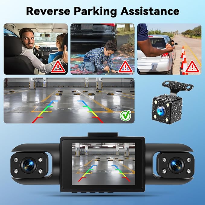 360° 4 Channel 1080P Dash Cam Front and Rear Inside Left Right, 2“ IPS Dash for Cars, Built-in Loop Recording & G-Sensor, 24/7 Recording Parking,Motion Detection,Night Vision,Reversing Help (No WiFi)