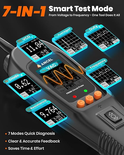 ANCEL PB500 Automotive Power Circuit Probe Tester Kit, 12/24V Car Electrical Short/Open Breaker Finder, AC/DC Diode Resistance Frequency Injector Relay Tester, Duty Cycle,Digital Multimeter/Ohmmeters