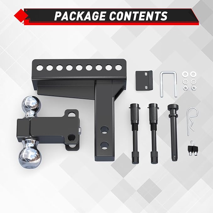 TYT Adjustable Truck Trailer Hitch for 2 inch Receiver, 6" Drop/Rise,2" & 2-5/16" Ball,Includes Two Pin Locks & Hitch Tightener