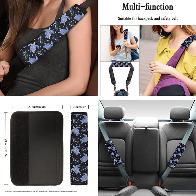 AFPANQZ Turtle Star Print Car Seat Covers Full Set of 11 Interior Accessories Protector Hand Brake Gear Shift Knob Cover, Seat Belt Pads, Steering Wheel Cover Fit Car Truck SUV