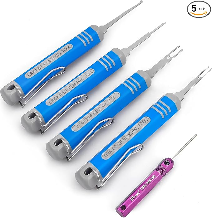 JRready ST5253 5Pcs 2mm Pin Connector Removal Tool 3mm Micro Terminal Remover Pin Out Tool Kit Wire Terminal Puller Molex Pin Extractor Contacts Release Tool Kit for Wire Connector Repair