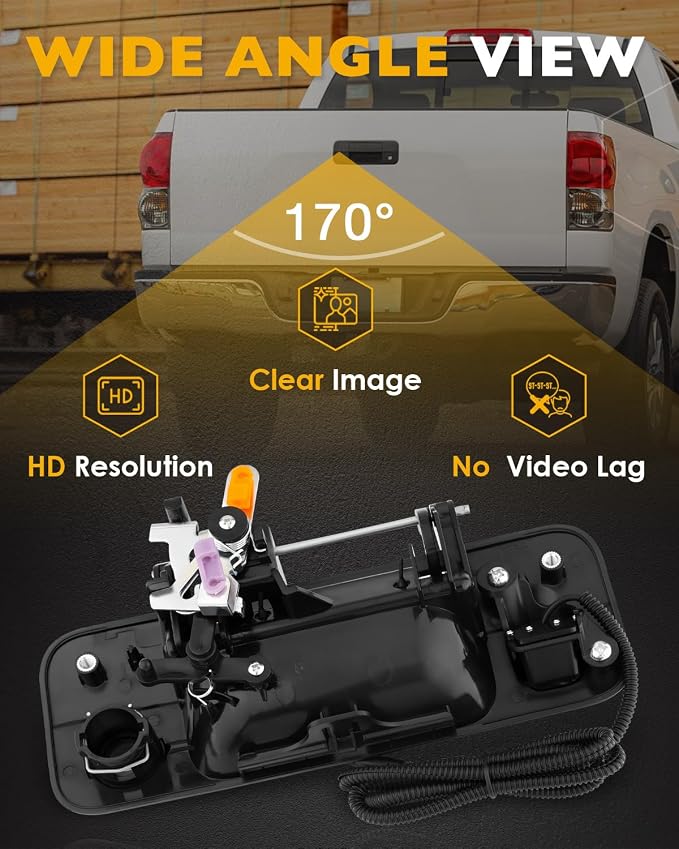 Rearview Mirror Monitor w/Backup Camera Tailgate Handle, Compatible with 2007-2013 Toyota Tundra, 4.3" Rear View, 170° Rear Viewing Angle, Waterproof Rear View Camera, Parking Assist Safety System