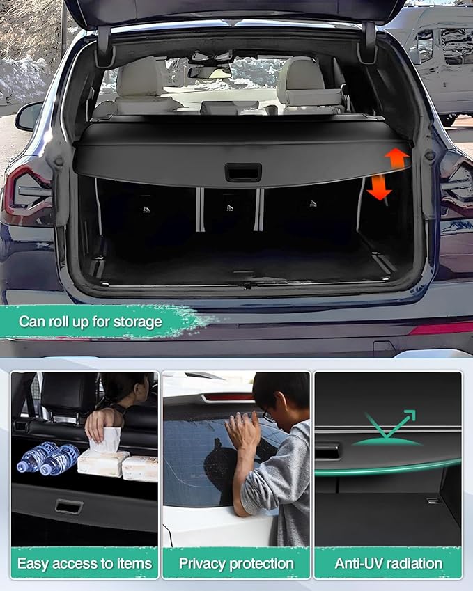 Powerty Retractable Cargo Cover for 2018-2024 BMW X3, Canvas Texture Trunk Cover Privacy Screen Rear Security Shade for BMW X3 Accessories