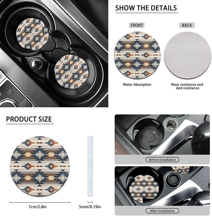 Wanyint Car Seat Cover Full Set 11 PCS, with Steering Wheel Headrest Handbrake Gear Shift Knob Cover Cup Coasters Auto Seat Cover Accessories, Southwest Aztec Blue Brown