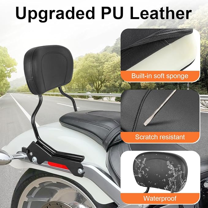 AUFER Rear Upright Passenger Backrest Sissy Bar with Pad & Docking Hardware Kit Compatible With For 2018-UP Harley Softail Fat Boy FLFB FLFBS Breakout FXBR FXBRS