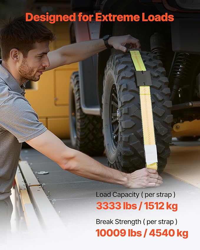 VEVOR Wheel Chock Tie-Down Kit, Deck-Style Trailer Tie Down Strap, Car Tie Down Kit with J-Hook, Break Strength 10009 lbs & Working Load 3333 lbs Motorcycle System for SUVs, Trailers, Trucks