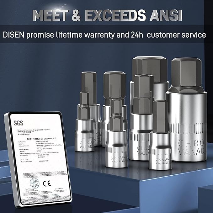 DISEN 32-Piece HEX Bit Socket Set & DISEN 26 Pcs Metric 1/2" Impact Socket Set