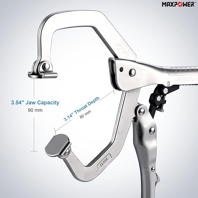 MAXPOWER 12-Inch Self-Adjusting Locking C-Clamp, Swivel Pads, C Clamp Locking Pliers, 3.14" Throat Depth, 3.54" Jaw Capacity, 925 lbs Maximum Clamping Force