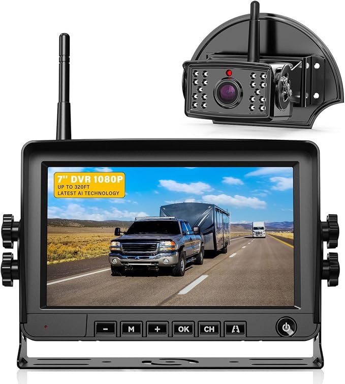 7" Wireless Backup Camer,Plug and Play,BSD,Pre-Wired for Furrion,6X Zoom | Stable Signal,150° Wide View,Long Life,Clear Night Vision,4-Channel Expandable for Truck Trailer SUV Small RV