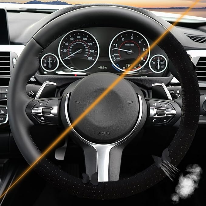Butterfly Embroidery Steering Wheel Cover, Cute Mesh Fabric Steering Wheel Cover for Women, 14.5-15 Inch Non-Slip Breathable Microfiber Car Steering Wheel Protector
