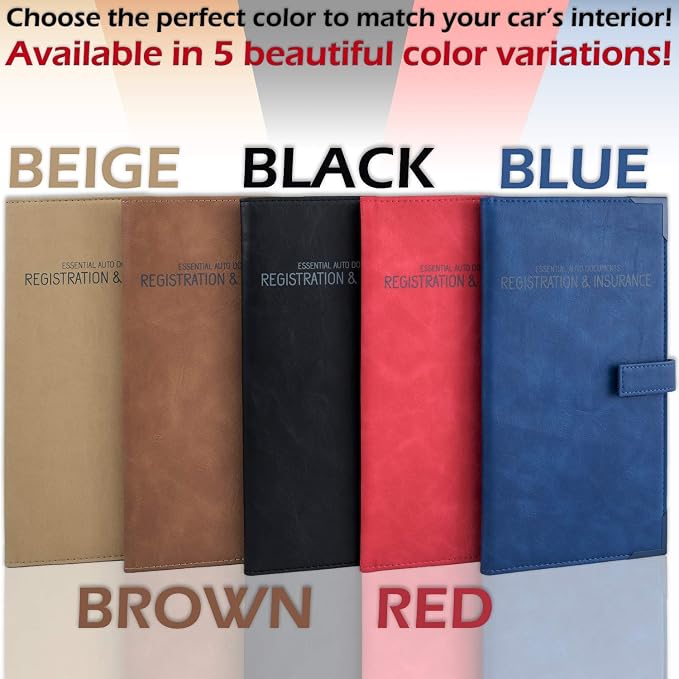 PlusXpres Auto Insurance and Registration Card Holder - Vehicle Glove Box Document Organizer - Car Essential Paperwork Holder for DMV, AAA, Contact Information Cards - BROWN + BEIGE + BLUE BUNDLE