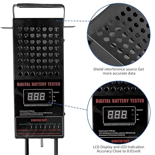 6/8/12/14/16/24V Battery Load Tester Automotive Battery Analyzer Car Battery Tester Voltmeter Tester with LCD Display,Cable Clamps