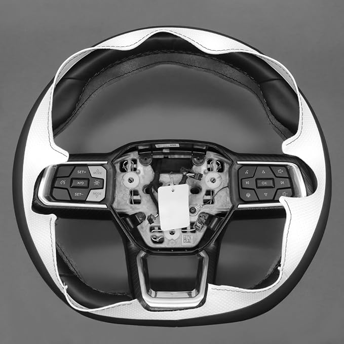 MEWANT Hand Stitch Black Smooth White Perforated Artificial Leather Steering Wheel Cover Wrap for Ford Mustang 2024