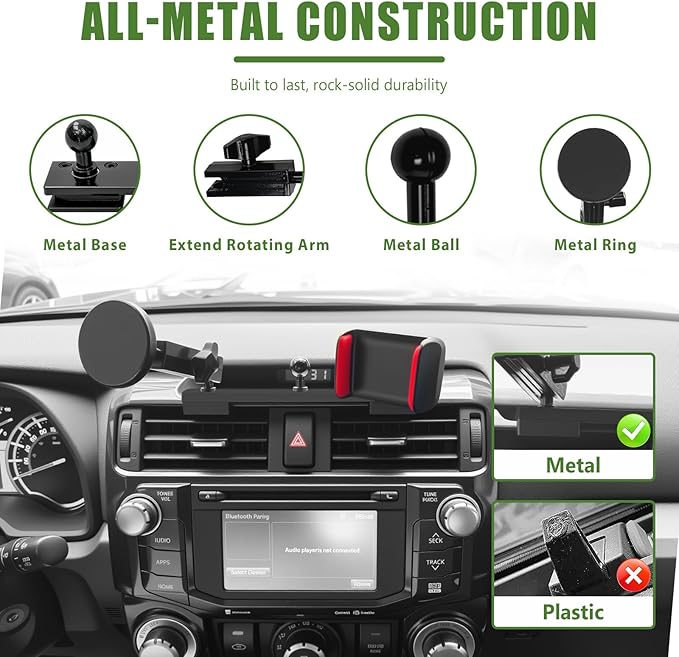Metal Magnetic Phone Mount Holder for 2010-2024 Toyota 4Runner Strong Magnet Dash Cell Phone Cradles Adjustable Phone Stand Accessories for MagSafe All Smartphone(Upgraded Version)