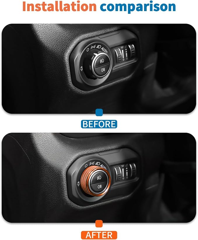 JeCar for Jeep Wrangler JL & Gladiator JT Window Switch Button Knob Cover Trim Kit, Orange Aluminum Interior Decoration Accessories (2018–2024 2025+), 8pcs