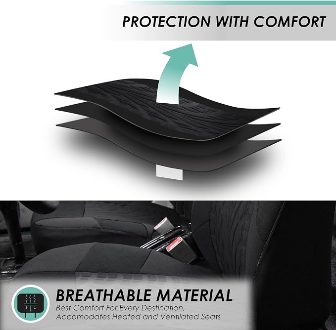 FH Group FB071115 + F11306 Travel Master Seat Covers (Black) Full Set – Universal Fit for Cars Trucks and SUVs