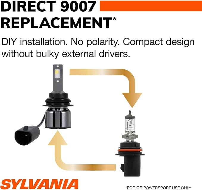 SYLVANIA - 9007 LED Ultra - Fog Lights For Cars and Trucks - Headlight Bulbs for Off Road Powersports - 6000k Cool White LED Light - Maximum Lifespan - No Polarity - DIY Upgrade