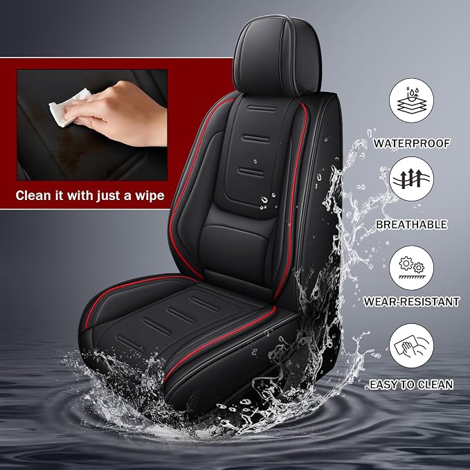 otoez Nappa Leather Car Seat Covers Full Set, Breathable Leather Automotive Seat Covers Front & Rear Seat Protectors with Lumbar Support, Universal Fit for Most 5 Seats Cars SUV Truck Sedan (Black)