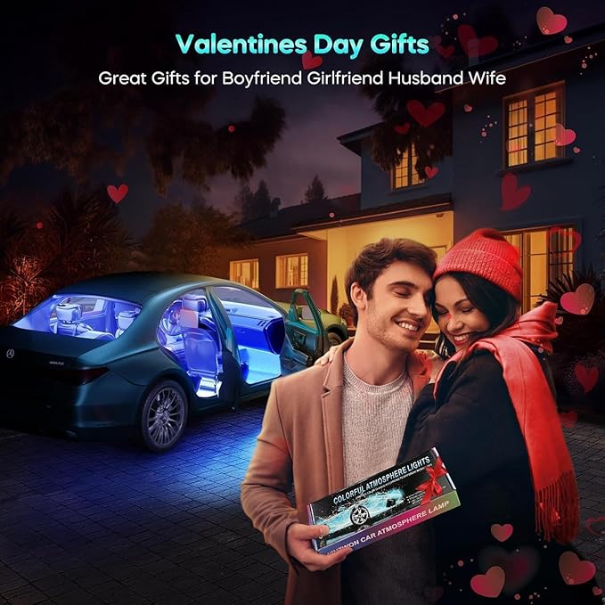 Car Interior Lights, 12V LED Strip Lights with Charger Adapter, Ambient Car Lighting Kit, App & Remote Control Music Sync Color Change Strip Lights for SUVs & Trucks, Car Accessories for Women Men