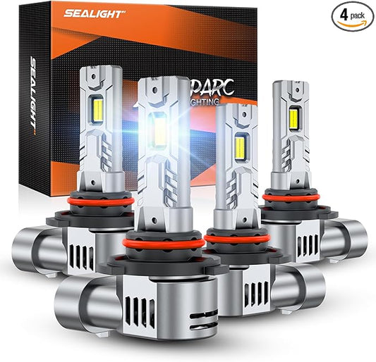 SEALIGHT S2S 9005/HB3 9006/HB4 Light Bulbs Combo, 100,000LM Super Brighter, 6500K Pure White 9005 9006 Fog Bulbs, with Cooling Fan 60K+ Hours Lifespan, 4-Pack