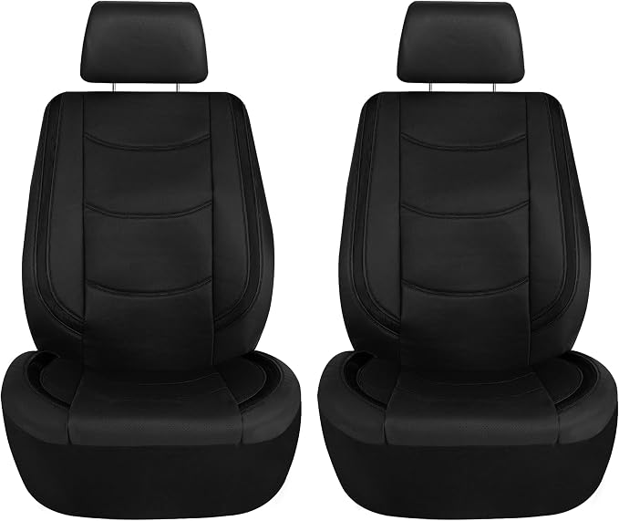 FH Group Galaxy13 Metallic Striped Deluxe Leatherette Car Seat Covers with Matching Carpet Floor Mats – Full Set, Universal Fit, Airbag Compatible for Cars, SUVs & Sedans, Black