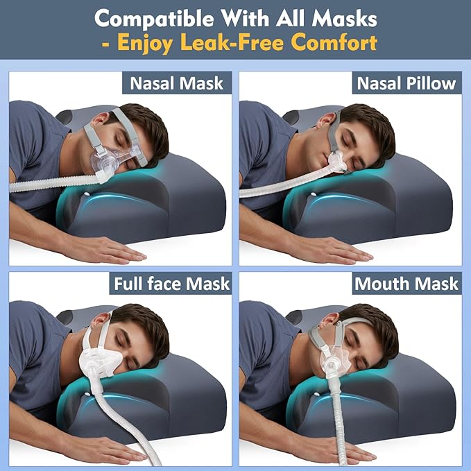 Adjustable CPAP Pillow for Side & Back Sleepers – Reduce Mask Air Leaks & Pressure, Cervical Memory Foam Neck Support with 2cm Removable Insert, Cooling Washable Cover – Fits Full Face & Nasal Masks