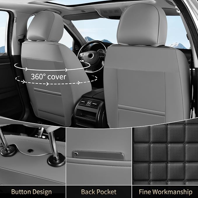 FLORICH Seat Cover, Car Seat Covers Full Set, Waterproof Leather Car Seat Protector 5 Seats, Front and Rear Seat Covers for Cars, Breathable Automotive Seat Covers Protector Fit for Most Cars Trucks