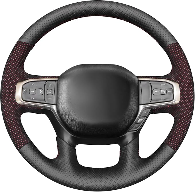 MEWANT Hand-Stitched Steering Wheel Cover Wrap for Dodge Ram 1500 2019-2023 Steering Wheel Accessories for Dodge Ram(Backsides Without Buttons)