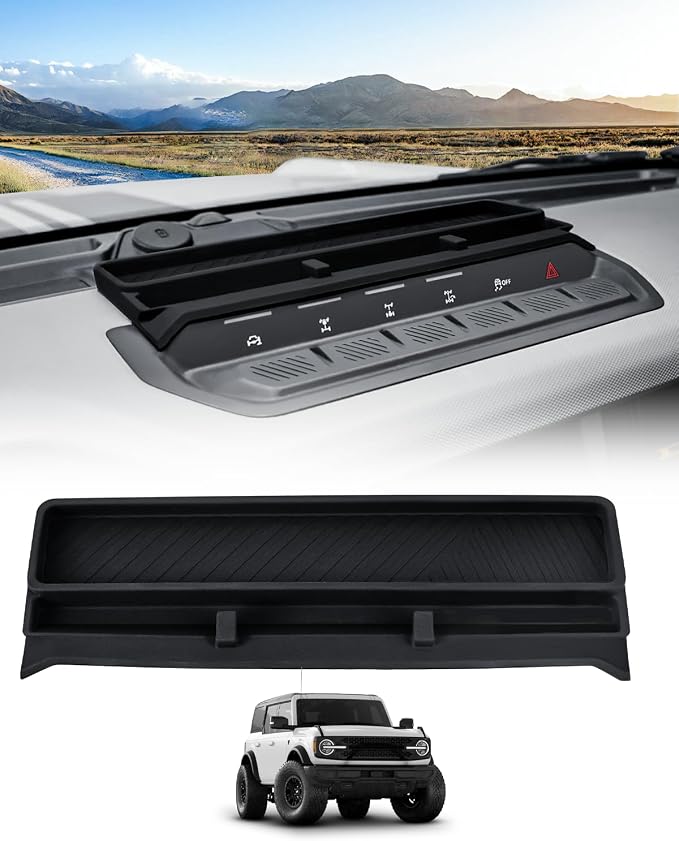 ROADER Bronco Center Console Organizer Compatible with 2021-2025 New Ford Bronco Interior Accessories, Dashboard Behind Screen Storage Tray with Phone Holder Dash Organizer-Black