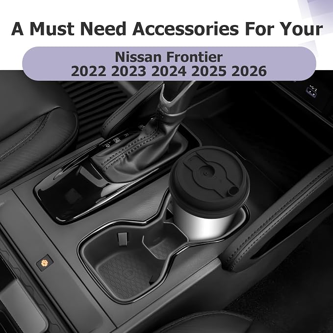 LUWU 2025 2026 Frontier Center Console Cup Holder Compatible with 2022 2023 2024 2025 2026 Nissan Frontier Premium TPE Cup Holder Spill-Proof, Easy Install & Clean, Black Interior Accessories