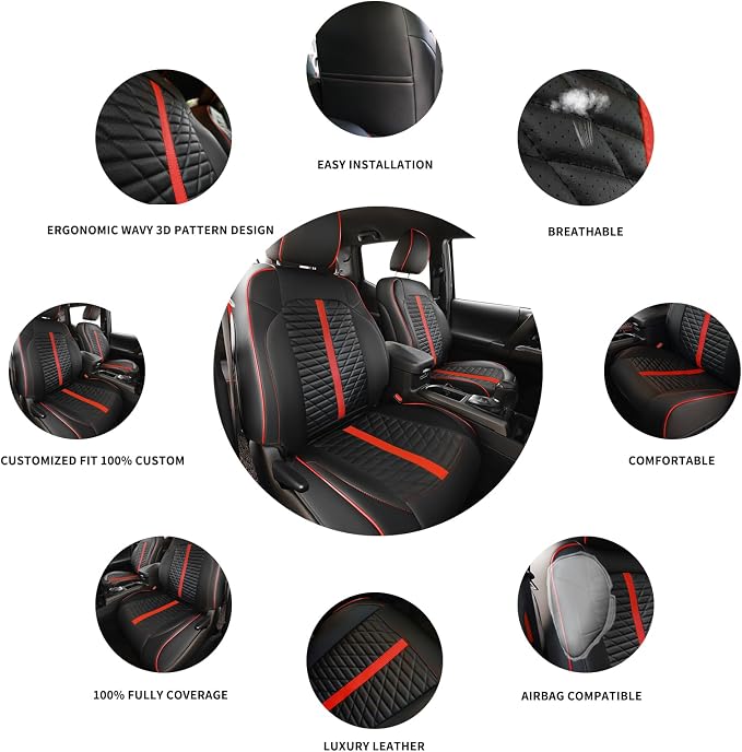 Car Seat Covers Fit for Toyota Tacoma 2016-2023 3rd Gen Double & Crew Cab SR SR5 Limited TRD Sport/Pro/Off Road Full Set,Waterproof Breathable Leather Full Coverage (Red Black)