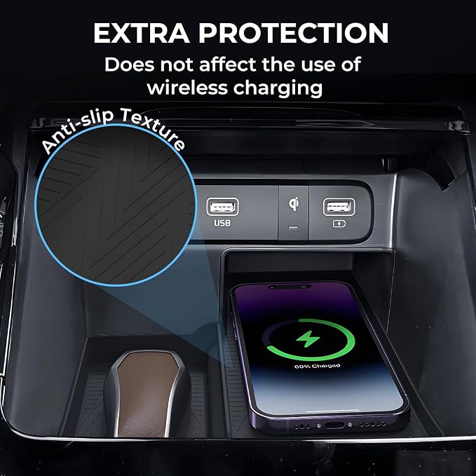 Wireless Charging Protective Mat for KIA Sorento 2026 2025 2024 2023 2022 2021, Center Console Interior Accessories Silicone Anti-Slip Wireless Charger Cover Pad for 2021-2026 Sorento, Black