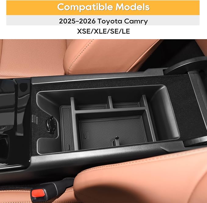 LFOTPP Center Console Organizer Tray for 2025-2026 Toyota Camry (XSE/XLE/SE/LE), ABS Armrest Storage Box Insert, Non-Slip Waterproof Car Accessories