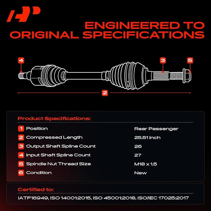 A-Premium Rear Right Passenger Side CV Axle Shaft Assembly for Polaris | Compatible with Ranger 900 Diesel 2011-2014, Ranger Crew Diesel 900 2012-2014, Replace# 1332895