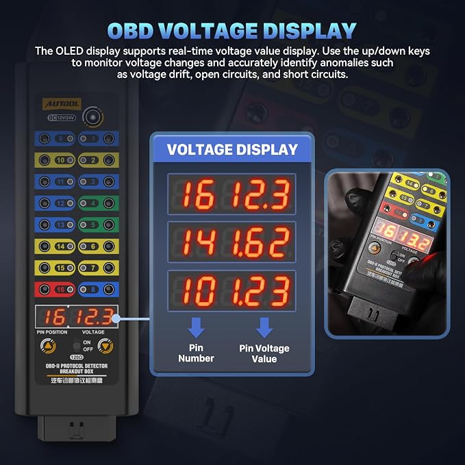AUTOOL OBD2 Breakout Box OBDII Protocol Detector for Monitoring Signals of Protocol/Power/Grounds, ECU Connector with Multi-Function Jumper 120Ω, OBD Diagnostic Port Tester CAN Test Box