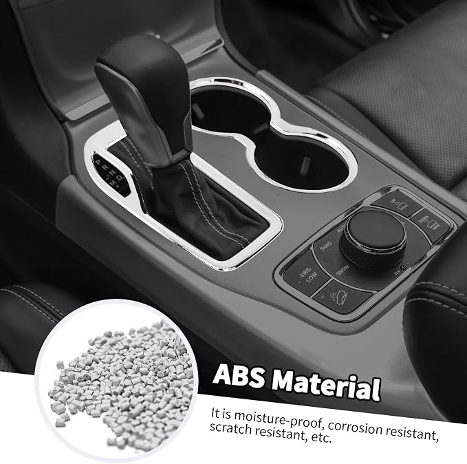 Jimen Fit for Jeep Grand Cherokee 2016-2021, 2PCS Front Cup Holder Trim Overlay & Gear Shift Cover (Chrome)