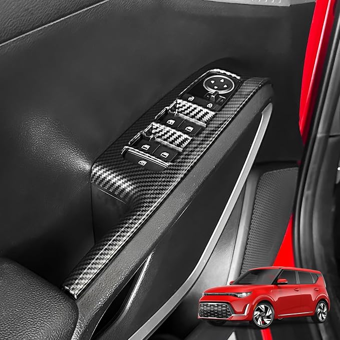 4PCS Door Lock Switch Covers Trim Compatible with Soul 2020-2026 Accessories (Carbon Fiber Pattern)