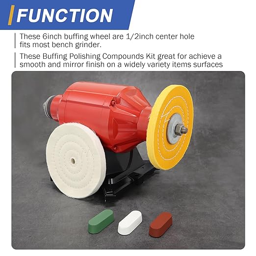SCOTTCHEN 6inch Buffing Polishing Wheels 1/2" Arbor Hole,Fine (40Ply) / Medium (30Ply) for Bench Grinder,with Buffing Polishing Cutting Compound 3.4 Oz.Kit