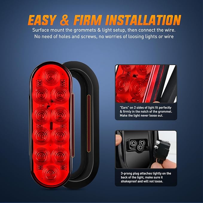 Nilight Hitch Cargo Carrier Light Kit 2PCS 6Inch Red Oval LED with Flush Mount Grommets Wire Harness Waterproof Stop Turn Signals Tail Lights for Luggage Bike Rack