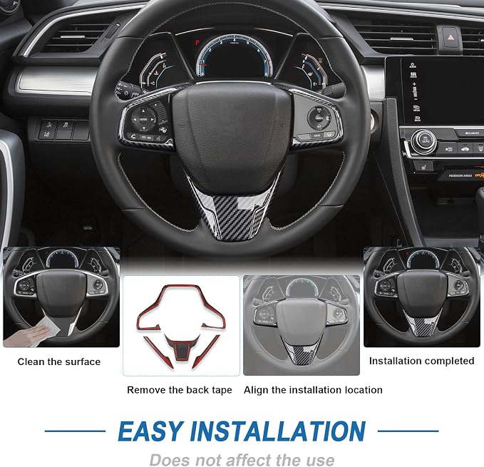 Carbon Fiber Steering Wheel Cover Compatible with Honda Civic 10th Gen 2016-2021
