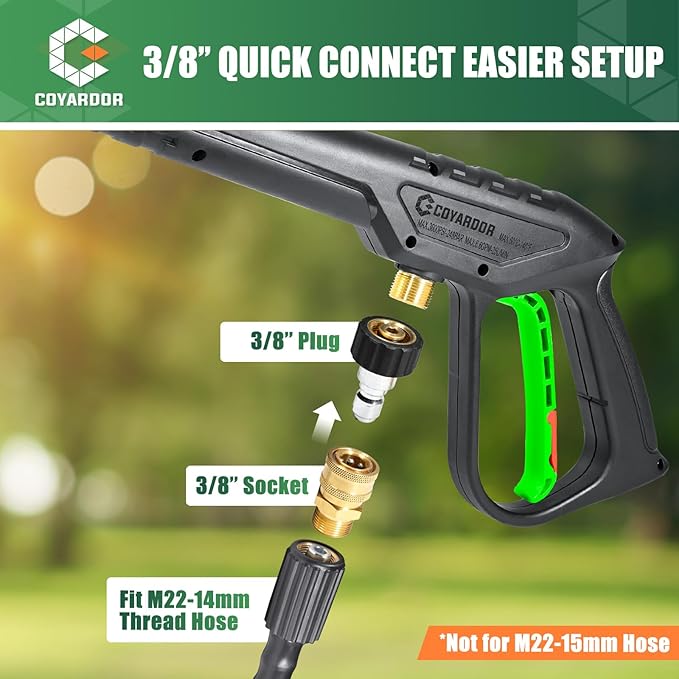 Pressure Washer Gun 3600 PSI with Extension Wand, Nozzle Holder & 5 Spray Tips, M22-14mm Fitting, Replacement for Ryobi, Karcher, Honda, Greenworks, Briggs & Stratton, Gas Power Washer