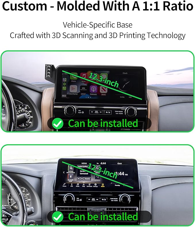 Wireless Charging Car Phone Holder for Nissan Armada 2021-2024 / Infiniti QX80 2022-2024, 12.3" Screen Fixed Clip, 360° Rotation Car Phone Mount Compatible with MagSafe