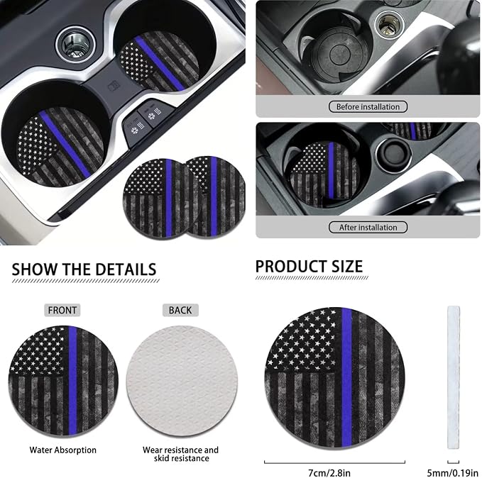 KEIAHUAN USA Flag Car Seat Covers Car Accessories with Cup Coasters/Hand Brake and Gear Shift Knob Cover/Steering Wheel Cover/Headrest Covers Universal Fit for Vans Sedans SUV Truck